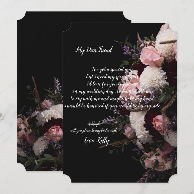 Dark vintage Florawill be my bridesmaid Invitation (Front/Back)