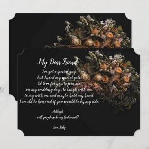 Dark vintage Florawill be my bridesmaid Invitation