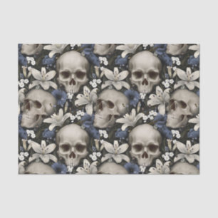 Dark Vintage Gothic Floral Skull Lily Butterflies Tissue Paper