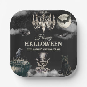 Dark Vintage Gothic Skull Annual Halloween Party Paper Plate