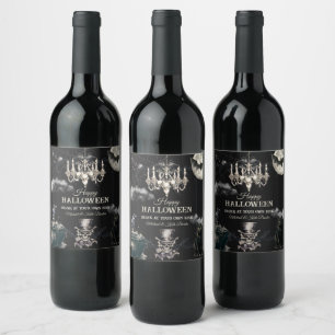 Dark Vintage Gothic Skull Annual Halloween Party Wine Label