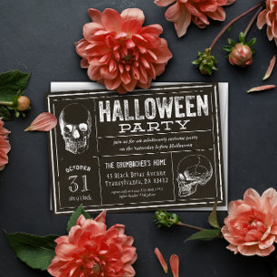 Dark Vintage Label Skulls Halloween Party Invitation