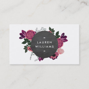Dark Vintage Modern Floral Motif Chalkboard Business Card