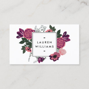Dark Vintage Modern Floral Motif White Designer Business Card