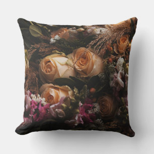 Dark vintage orange Floral Cushion