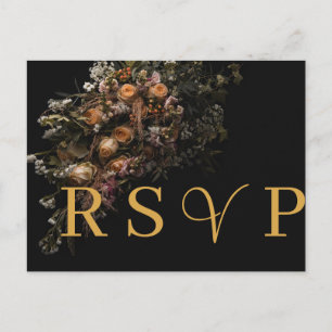   Dark vintage orange  Floral RSVP Invitation  Postcard