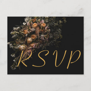  Dark vintage orange  Floral RSVP Invitation  Postcard
