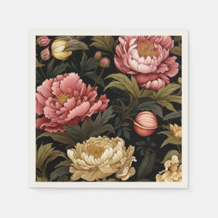 Dark Vintage Peony Floral Patterned Paper Napkin
