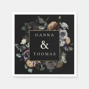 Dark Vintage Peony Garden Elegant Floral Wedding Napkin