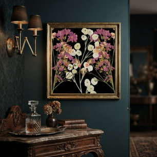 Dark Vintage Pressed Paper Flowers Poster