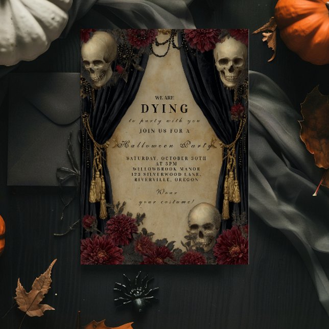 Dark Vintage Skull Halloween Celebration Invitation (Creator Uploaded)