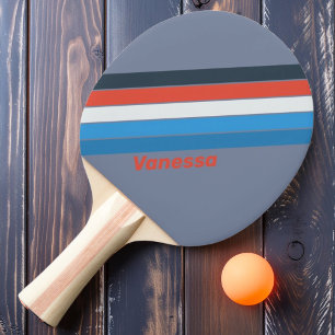 Dark Vintage Striped with Name Ping Pong Paddle