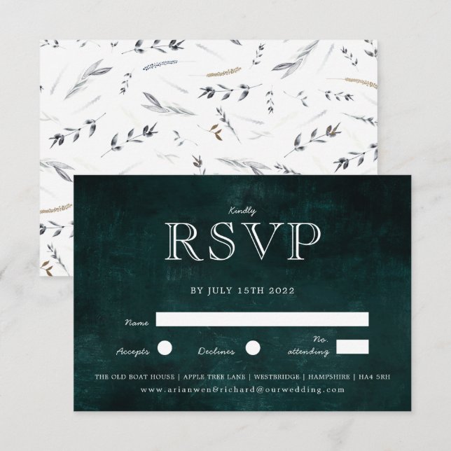 Dark Vintage Wreath with rustic Foliage Invitation (Front/Back)