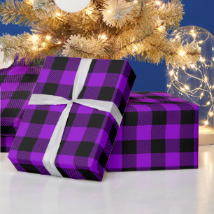 Dark Violet and Black Buffalo Check Wrapping Paper