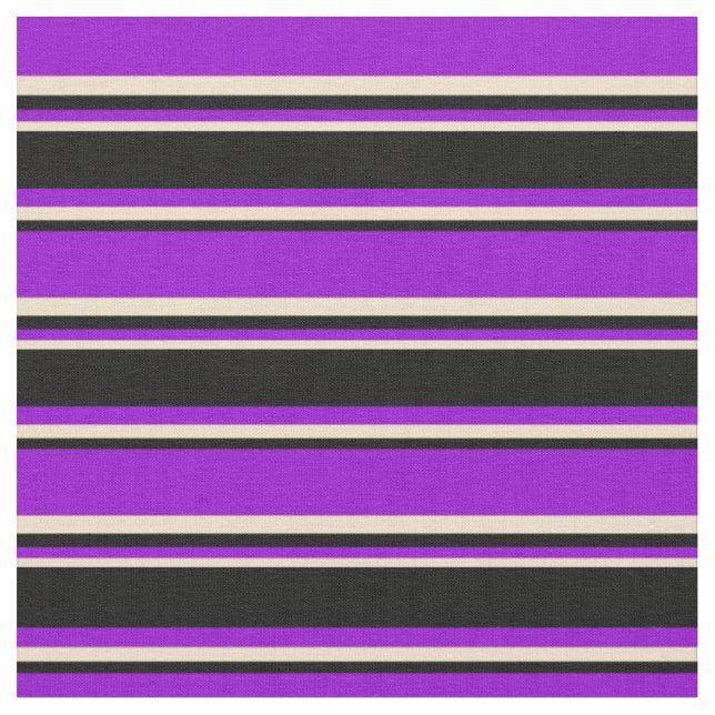 Dark Violet, Black & Tan Coloured Stripes Pattern Fabric (Close Up)