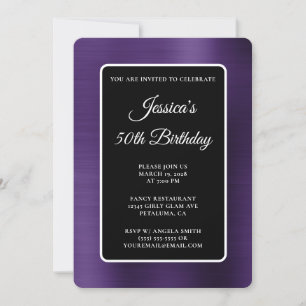 Dark Violet Foil Black and White 50th Birthday Invitation