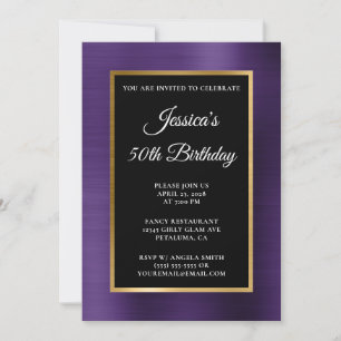Dark Violet Gold Foil Black 50th Birthday Invitation