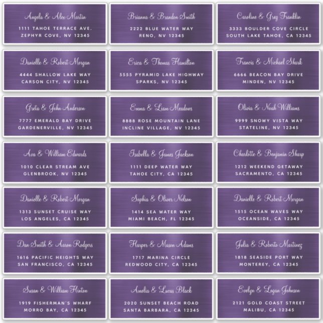 Dark Violet Individual Wedding Address Labels (Front)