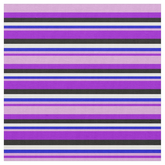 Dark Violet, Plum, Blue, White, and Black Pattern Fabric (Close Up)