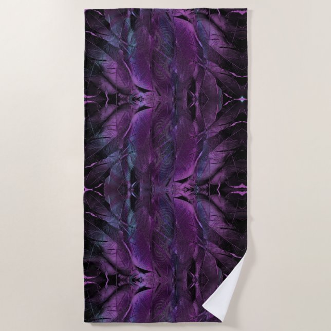 Dark Violet Purple Abstract Feather Textured Beach Towel (Front)