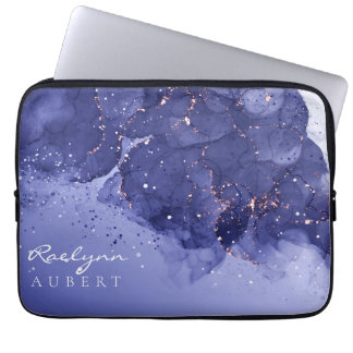 Dark Violet Watercolor Ink Glitter Customisable Laptop Sleeve