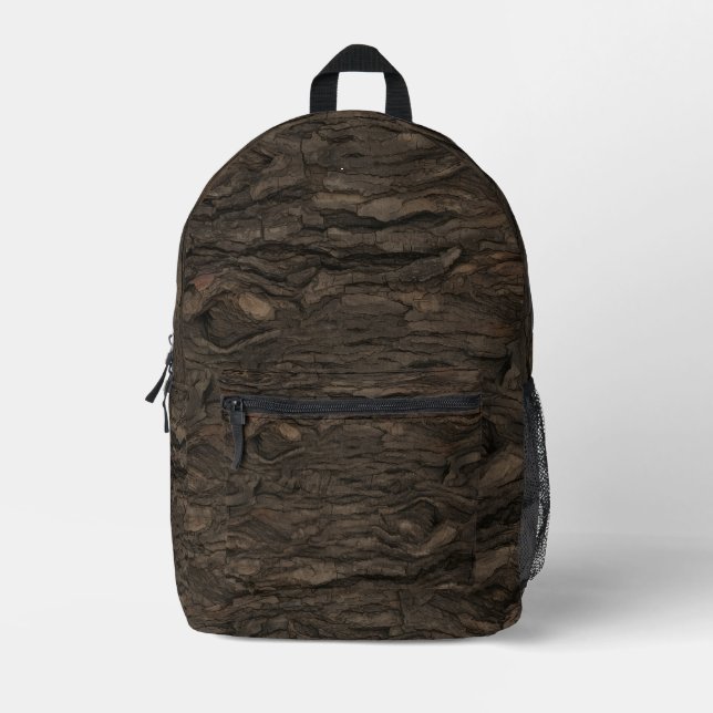 Dark Walnut Bark | Rugged Woodland Hunter Camo Printed Backpack (Front)