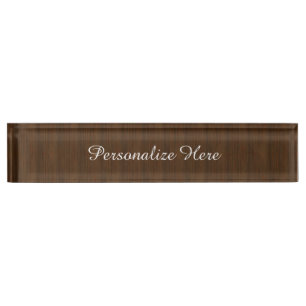 Dark Walnut Brown Bamboo Wood Grain Look Nameplate