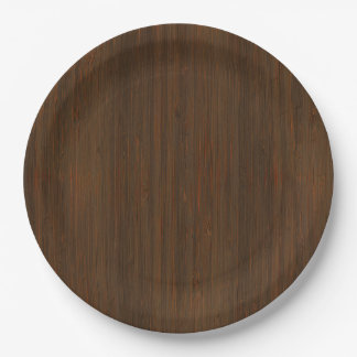 Dark Walnut Brown Bamboo Wood Grain Look Paper Plate