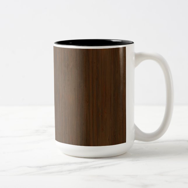 Dark Walnut Brown Bamboo Wood Grain Look Two-Tone Coffee Mug (Right)