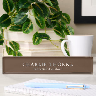 Dark Walnut Desk Nameplate with Name and Job Title