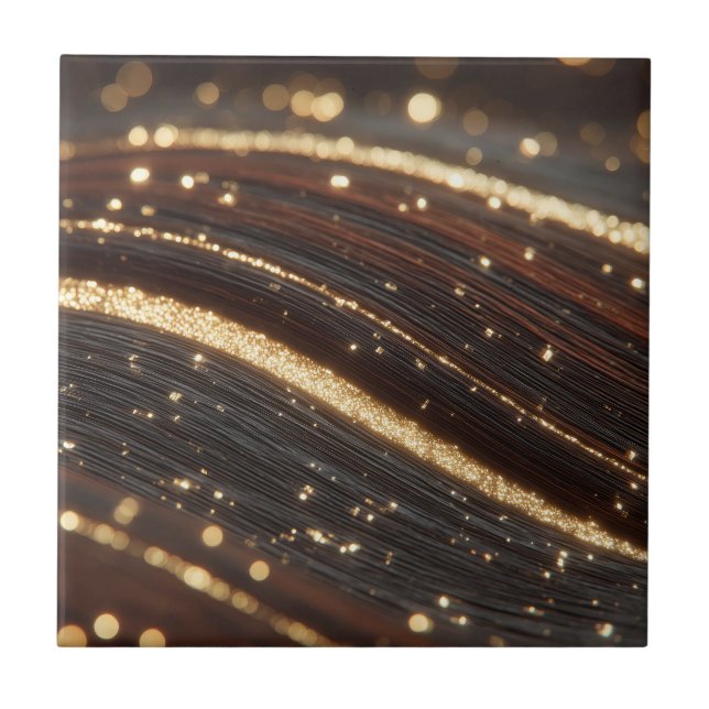 Dark Walnut Wood Grain with Sparkling Gold Rivers  Ceramic Tile (Front)