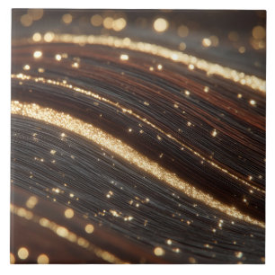 Dark Walnut Wood Grain with Sparkling Gold Rivers  Ceramic Tile