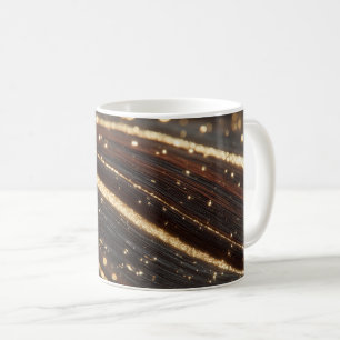Dark Walnut Wood Grain with Sparkling Gold Rivers Coffee Mug