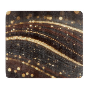 Dark Walnut Wood Grain with Sparkling Gold Rivers Cutting Board