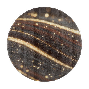 Dark Walnut Wood Grain with Sparkling Gold Rivers Cutting Board