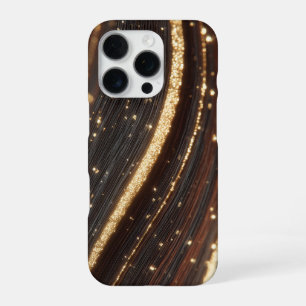 Dark Walnut Wood Grain with Sparkling Gold Rivers iPhone 16 Pro Case