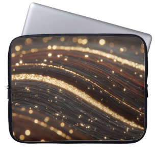 Dark Walnut Wood Grain with Sparkling Gold Rivers Laptop Sleeve