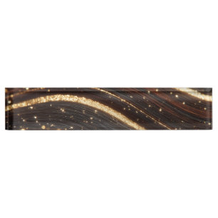 Dark Walnut Wood Grain with Sparkling Gold Rivers Nameplate