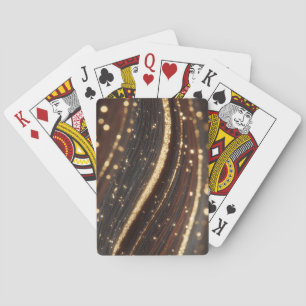 Dark Walnut Wood Grain with Sparkling Gold Rivers  Playing Cards