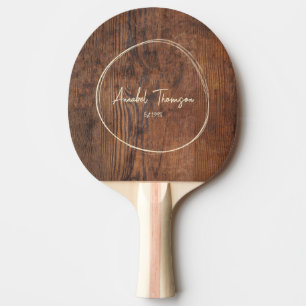 Dark Walnut Wood Name in Drawn Circle Ping Pong Paddle