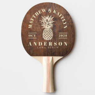 Dark Walnut Wood Tropical Pineapple Wedding Ping Pong Paddle