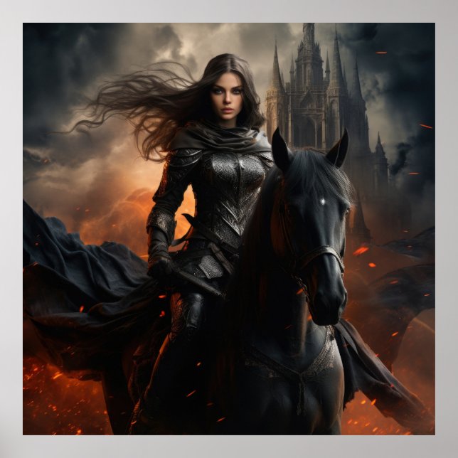 Dark Warrior Princess on Black Horse — Fantasy Cas Poster (Front)