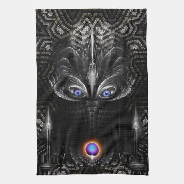 Dark Warrior Sculpture Fractal Art Tea Towel (Vertical)