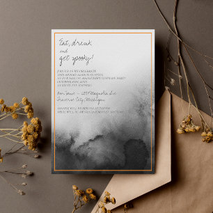 Dark Watercolor Black Orange Halloween Party Invitation