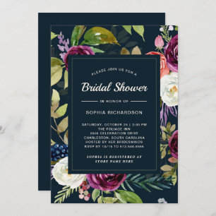 Dark Watercolor Floral Boho Bridal Shower Invitation