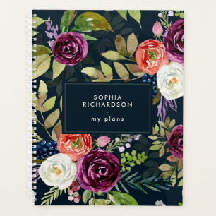 Dark Watercolor Floral Boho Pattern Planner