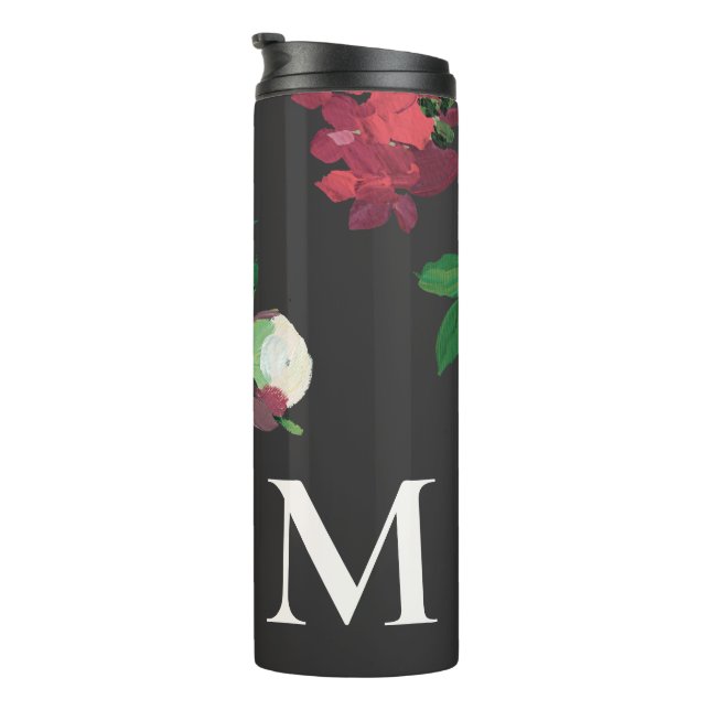 Dark Watercolor Floral with Monogram Thermal Tumbler (Rotated Right)