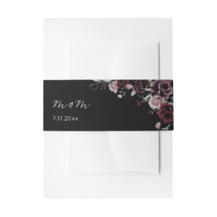 Dark Watercolor Roses Wedding Invitation Belly Band