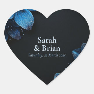 Dark wedding gift sticker glitter blue flowers