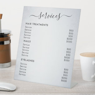 Dark White Minimalist Salon Services Price List Pedestal Sign